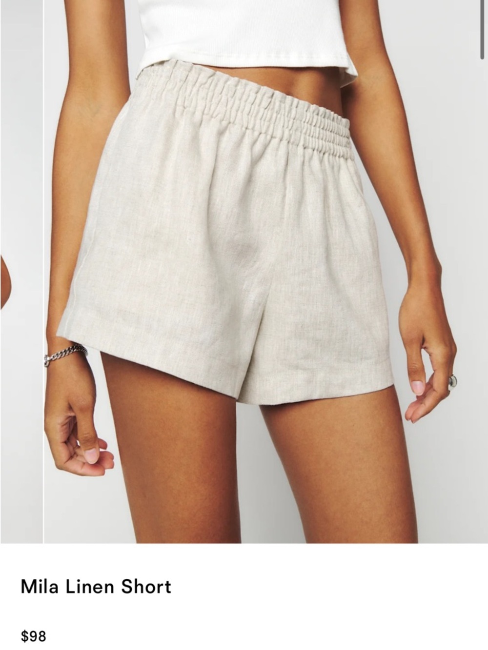 Reformation Mila Linen Shorts — Light Beige